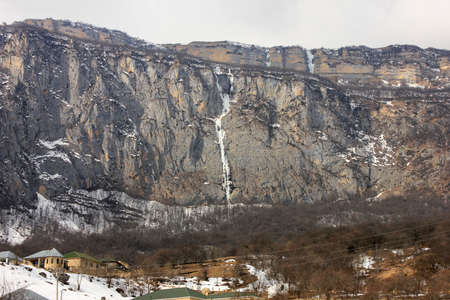 Frozen waterfall in the mountains. The village of Gryzdakhnya. Azerbaijan.の写真素材