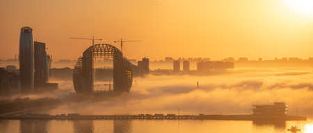 baku city. Azerbaijan. 05.16.2021 year. Fog creeping through the city.