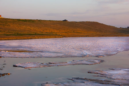 Extraction of salt on the lake. Masazir settlement. Baku. Azerbaijan.