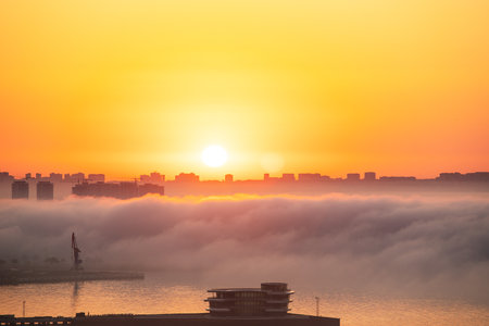 baku city. Azerbaijan. 05.16.2021 year. The fog is creeping through the city.のeditorial素材