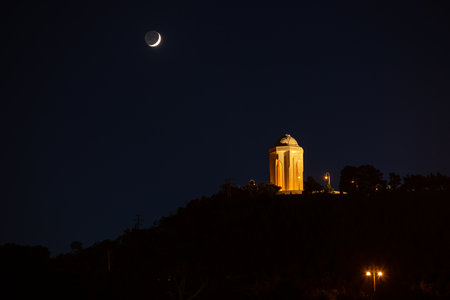 Baku. Azerbaijan. 07.25.2020 year. Beautiful moonset over the mountain park.のeditorial素材