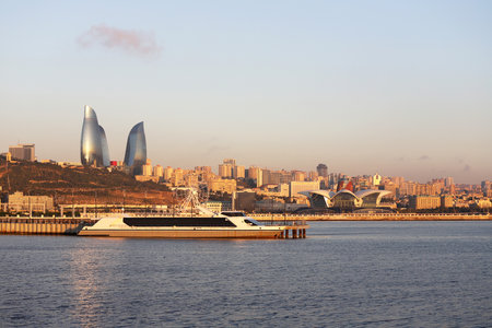 Baku. Azerbaijan. 10.04.2020 year. Nice view of the city from the boulevard.のeditorial素材