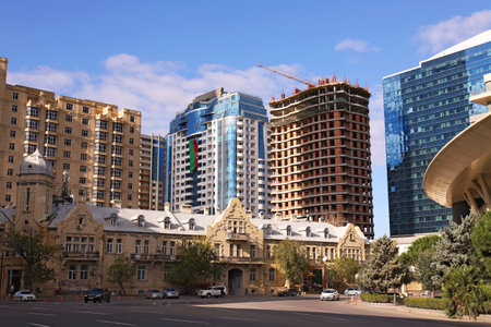 Baku. Azerbaijan. 11.28.2020 New buildings under construction in the city center.のeditorial素材