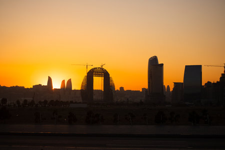 Baku. Azerbaijan. 11.09.2020 year. The beautiful city of Baku. at the end of the day.のeditorial素材