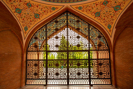Ganja. Azerbaijan. 07.28.2021. Iron gates to the courtyard of the Imamzade mausoleum.のeditorial素材
