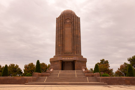 Ganja city, Azerbaijan, 07.28.2021. Mausoleum-park to the great poet Nizami Ganjavi.のeditorial素材