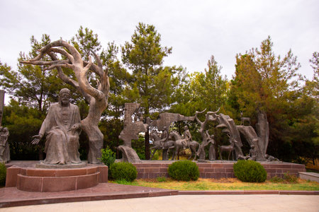 Ganja city, Azerbaijan, 07.28.2021. Composition in the park of the poet Nizami Ganjavi.のeditorial素材