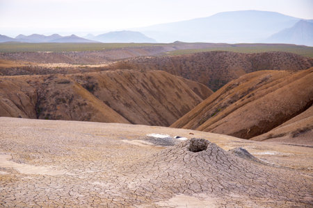 Beautiful mud volcanoes in the mountains. Gobustan. Azerbaijan.