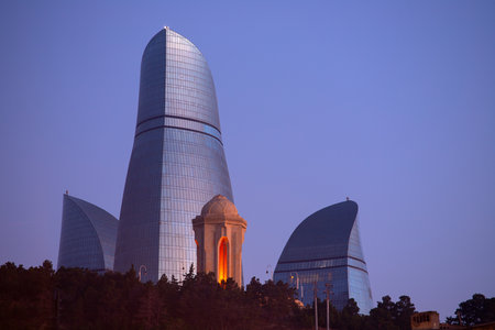 Baku. Azerbaijan. 09.06.2020 year. The eternal flame in the memorial to the people who died for the freedom of Azerbaijan. upland park.のeditorial素材