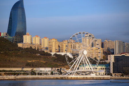 Baku. Azerbaijan. 03.24.2020 Nice view of the city from the boulevard.のeditorial素材