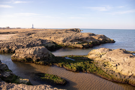 Baku. Azerbaijan. 01.23.2021 Beautiful rugged rocky coast of the Caspian Sea.のeditorial素材