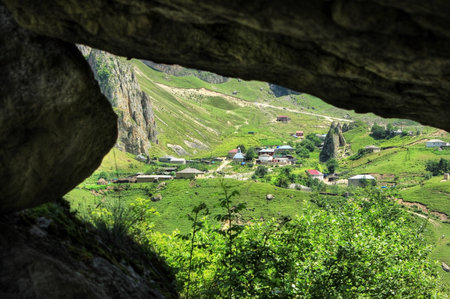 Small village in the beautiful mountains. Laza village. Kusar district. Azerbaijan.の写真素材
