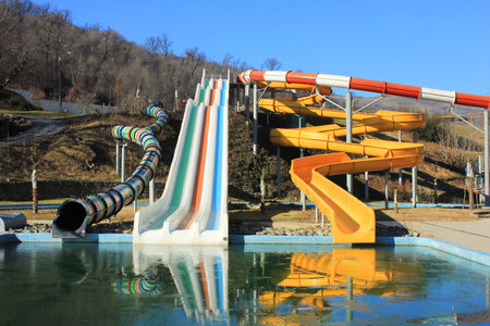 Lerik. Masally region. Azerbaijan. 11.15.2018. Relax hotel. Nice large seating area by the river.のeditorial素材