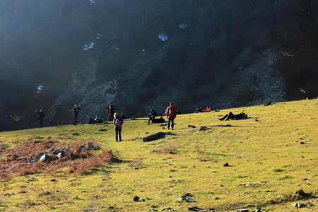 Gabala. Azerbaijan. 04/12/2016. Tourists are resting in a clearing in the forest.のeditorial素材