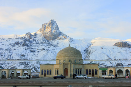 Baku. Azerbaijan. 02.19.2017. A mosque near the Beshbarmag mountain.のeditorial素材