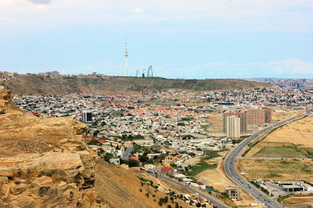 Twentieth section. Baku. Azerbaijan. 05.16.2017 Panorama of the former oil fields. 74th and 20th sections.のeditorial素材