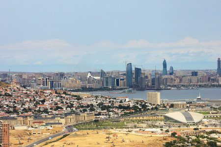 Baku. Azerbaijan. 12/09/2016 Beautiful panorama of the city center. Taken from the village of Shikhovo.のeditorial素材