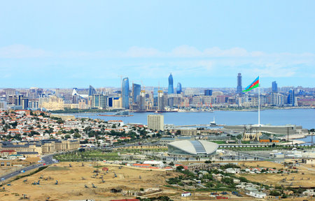 Baku. Azerbaijan. 12/09/2016 Beautiful panorama of the city center. Taken from the village of Shikhovo.のeditorial素材