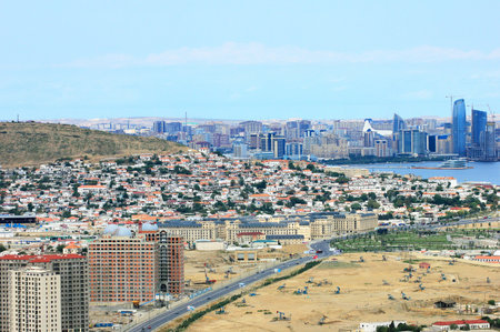 Baku. Azerbaijan. 12/09/2016 Beautiful panorama of the city center. Taken from the village of Shikhovo.のeditorial素材