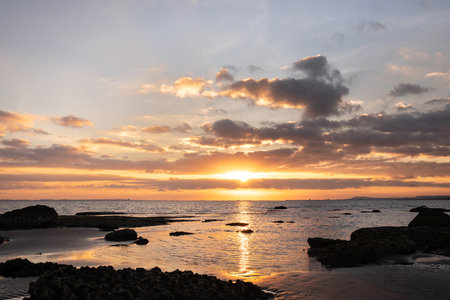 Beautiful sunrise at the Caspian Sea. Dubyandy. Azerbaijan.の写真素材