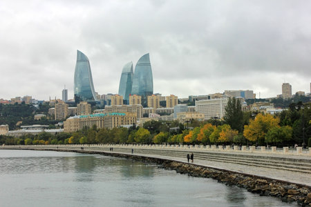 Baku. Azerbaijan. 16/10/2016. People walk on Primorsky Boulevard.のeditorial素材