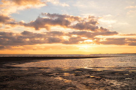 Beautiful sunrise at the Caspian Sea. Dubyandy. Azerbaijan.の写真素材