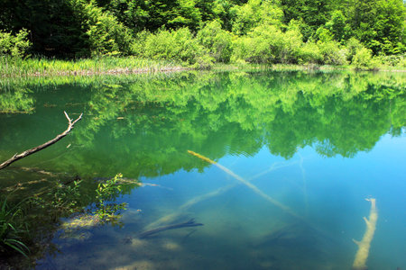Beautiful blue lake high in the mountains. Shabran region. Azerbaijan.の写真素材