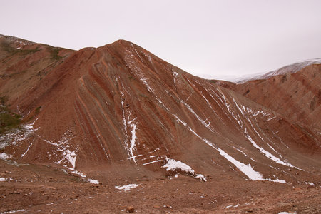 Beautiful red mountains of Azerbaijan in winter. Khizi region.
