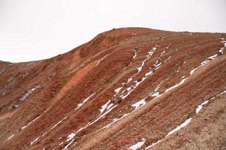 Beautiful red mountains of Azerbaijan in winter. Khizi region.の写真素材