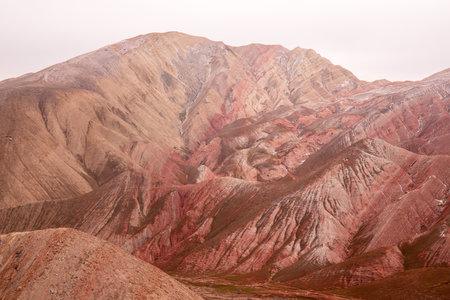 Beautiful red mountains of Azerbaijan in winter. Khizi region.