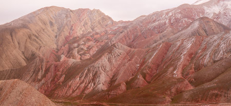 Beautiful red mountains of Azerbaijan in winter. Khizi region.