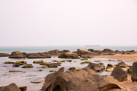 Beautiful rocky coast of the Caspian Sea.の写真素材