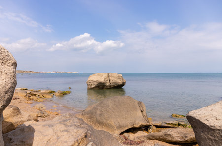 Beautiful rocky coast of the Caspian Sea.