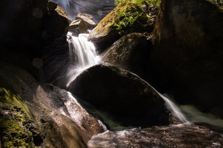 Fast river with splashes in the forest. Shemakha. Azerbaijan.