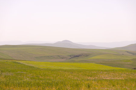 Green fields in the mountains. Shamakhi region. Azerbaijan.
