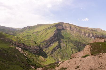 Big mountains on the way to Khinalig village. Guba region. Azerbaijan.