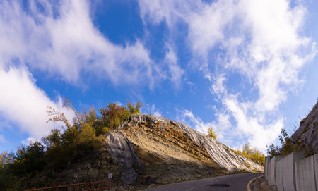 Road in the mountains to Gyzyl Gazma. Khizi. Azerbaijan.の写真素材