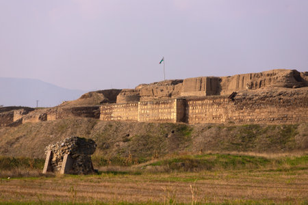 High walls of the fortress of the old city of Shamkir. The city of Shamkir. Azerbaijan.の写真素材