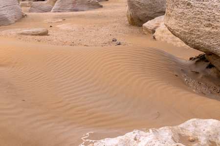Beautiful wavy sand texture on the beach. Caspian Sea. Azerbaijan.の写真素材