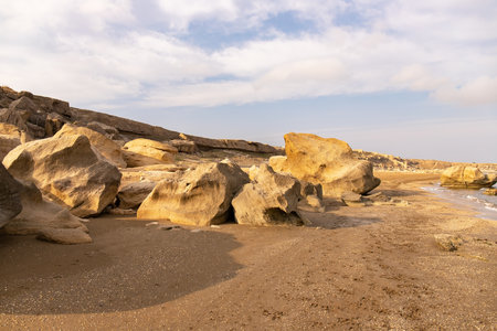 Beautiful rocky shore of the Caspian Sea. Baku. Azerbaijan.の写真素材