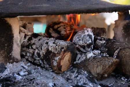 Small logs burn beautifully under a round iron.