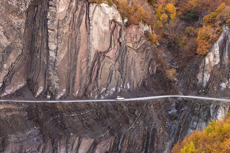Beautiful road in the mountains to the village of Lagich. Ismailly. Azerbaijan.の写真素材