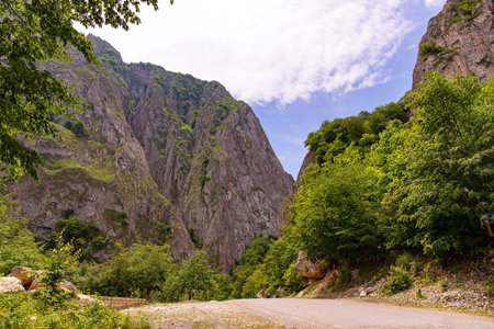 Dirt road high in the green mountains. Gubinsky district. Azerbaijan.の写真素材