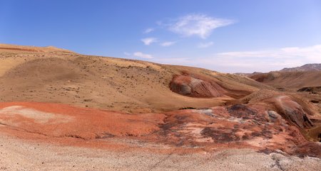 Beautiful red mountains in the Khizy region. Azerbaijan.