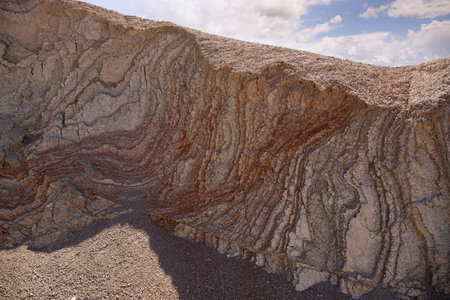 The exposed texture of the red mountains in Khizi. Khizi region. Azerbaijan.