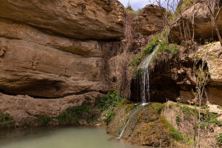 Small waterfall with a lake in the mountains. Shemakha. Azerbaijan.の写真素材