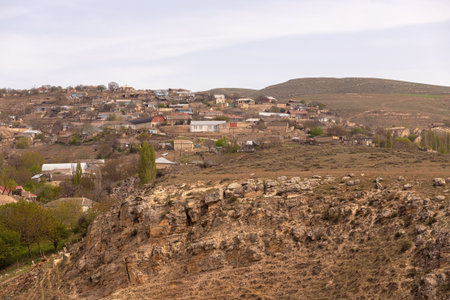 Village of Sundu. Azerbaijan. 04.26.2022. Large village of Sundu in the mountains near the city of Sheiakha.のeditorial素材
