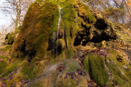 Beautiful mossy waterfall Mamyrly in Ilisu. Gakh region. Azerbaijan.の写真素材