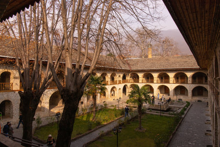 Sheki. Azerbaijan. 11.25.2022. Beautiful courtyard of the Caravanserai.のeditorial素材