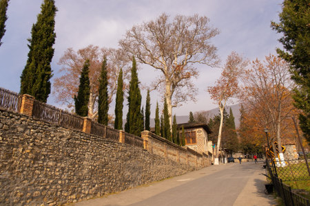 Sheki. Azerbaijan. 11.25.2022. Beautiful courtyard of the Caravanserai.のeditorial素材